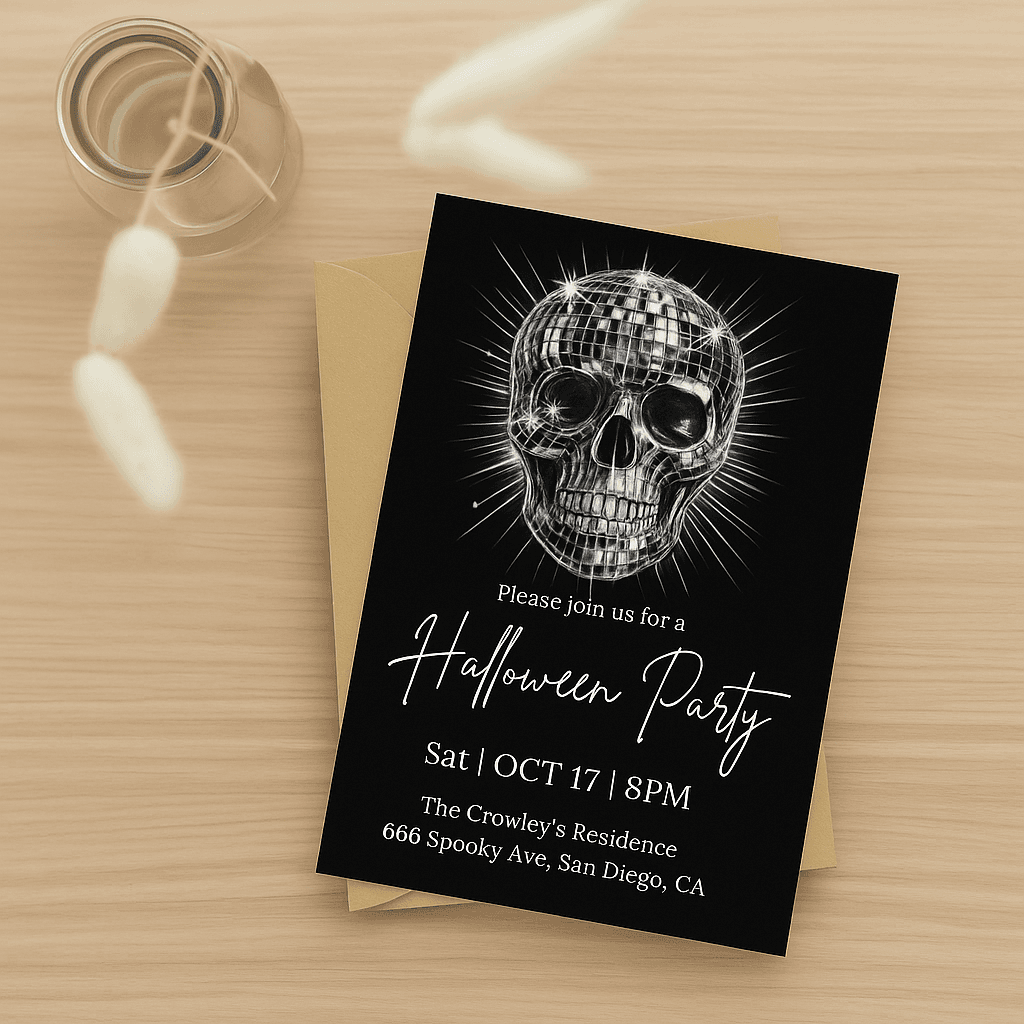 Beige Simple Classic Floral Halloween Party Invitation Template – Editable & Customizable Spooky, Elegant, and Fun Celebration Design