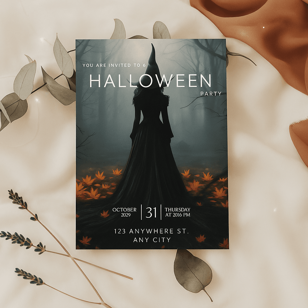Dark Halloween Party Invitation Template – Editable & Customizable Spooky, Gothic, and Adult Celebration Design