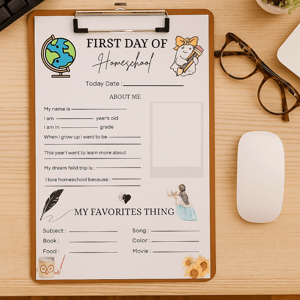 First Day of Homeschool Kids Planner – Editable & Printable Back-to-School Checklist, Interview & Organizer for Children and Parents