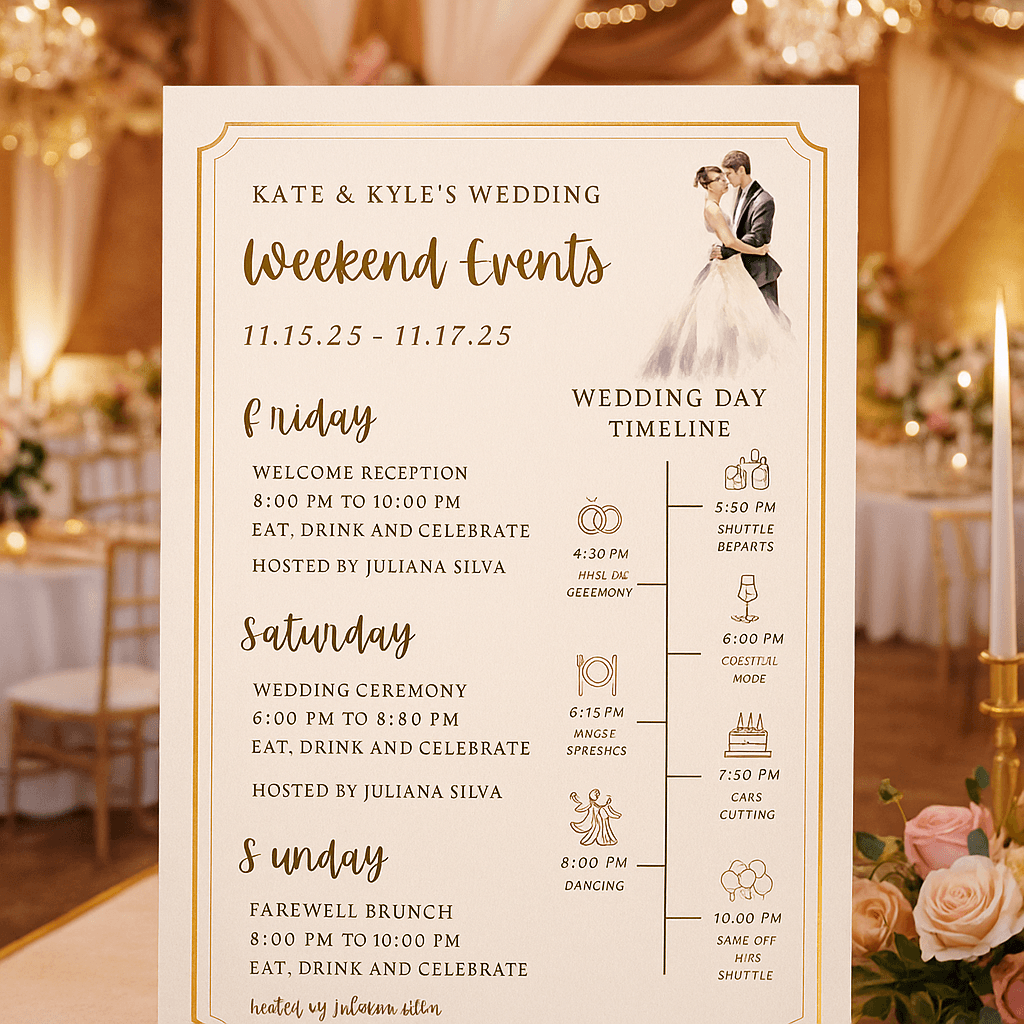 Elegant Wedding Timeline Template – Editable & Printable Digital Wedding Itinerary for Ceremony & Reception
