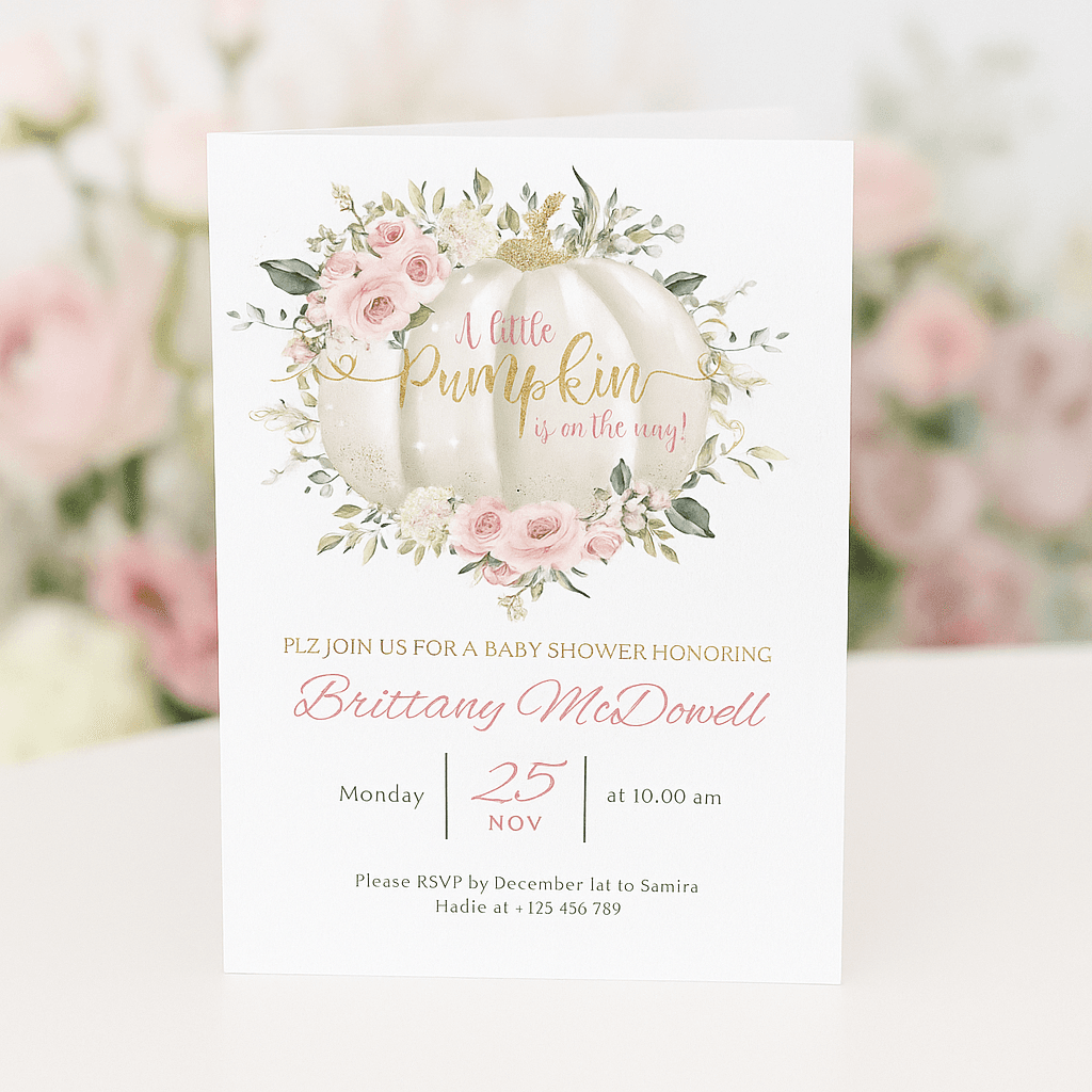 Pumpkin Theme Baby Shower Invitation Template – Editable, Printable Digital Invite, Customizable Instant Download for Fall Parties