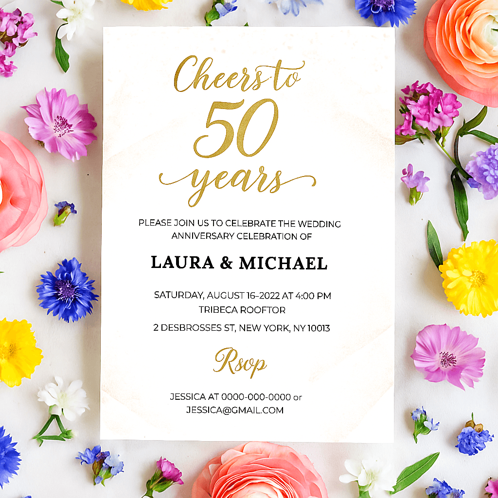 50th Wedding Anniversary Invitation Template | Customizable Golden Anniversary Invite | Editable Printable Celebration Card