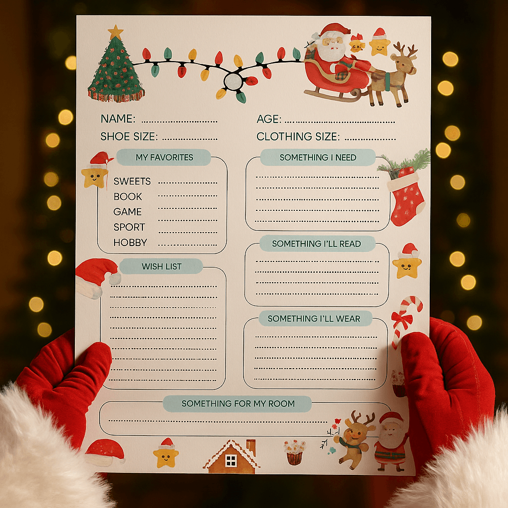 Printable Kids Christmas Wish List & Letter to Santa