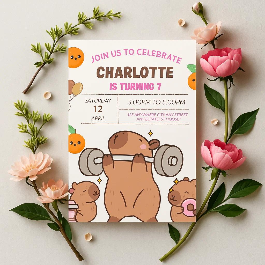 Editable Cute Animal Birthday Invitation for Kids – Customize Name, Age, Date, Time, and Location Easily with Canva Template