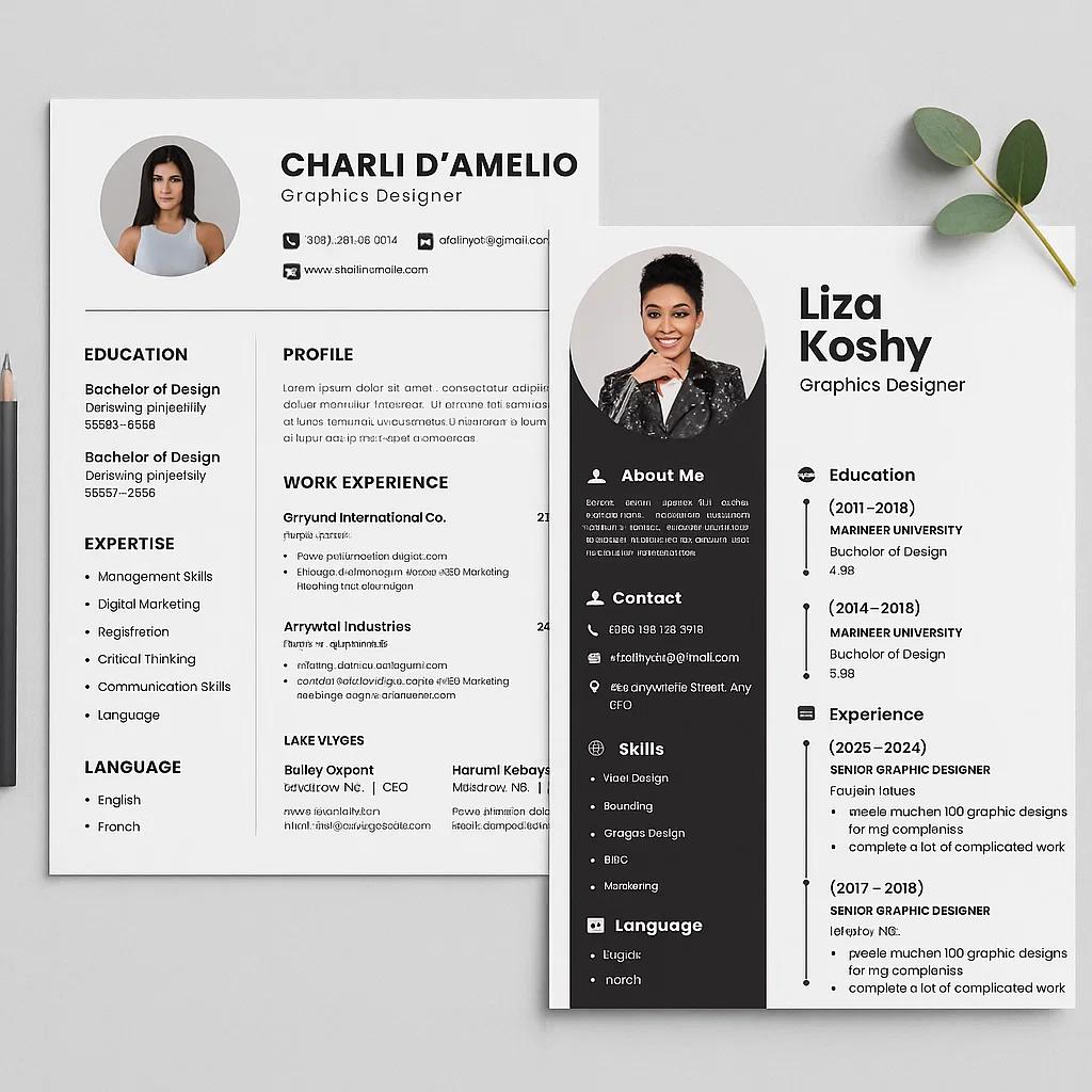 Editable and Customizable Resume Templates – Professional Designs for 5 CV Types: Marketing, Graphics, Product Designers, and More with Easy Layout Adjustments