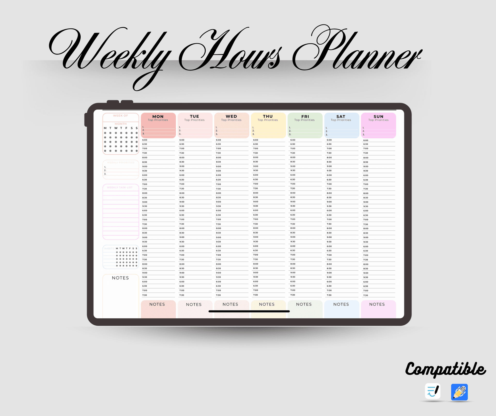 One-Page Weekly Hourly Planner – Stay Organized & Productive Every Hour of the Week!