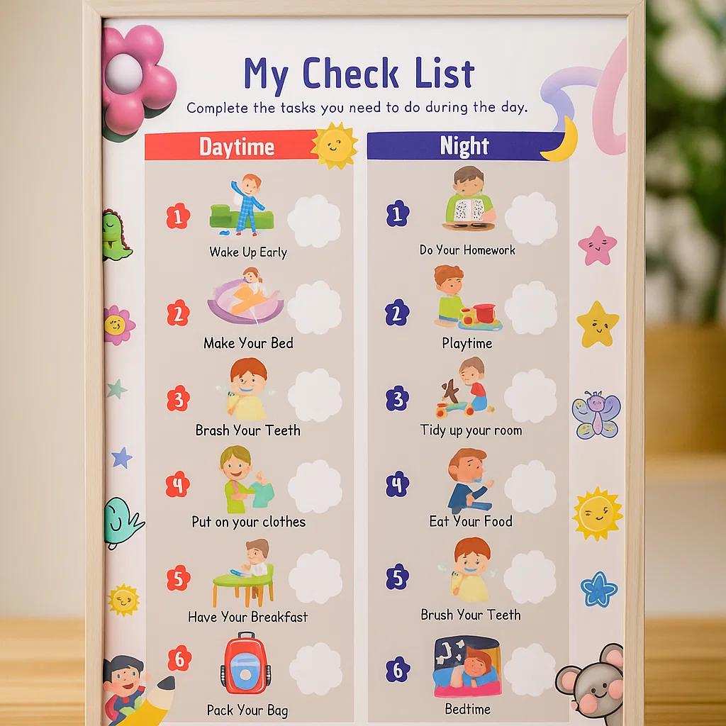 Editable Digital Daytime and Nighttime Checklist Template to Stay Organized, Build Routines, and Manage Daily Tasks with Ease and Clarity