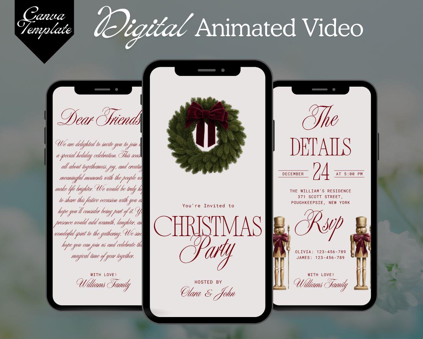 Elegant Christmas Party Animated Invite | Canva Editable