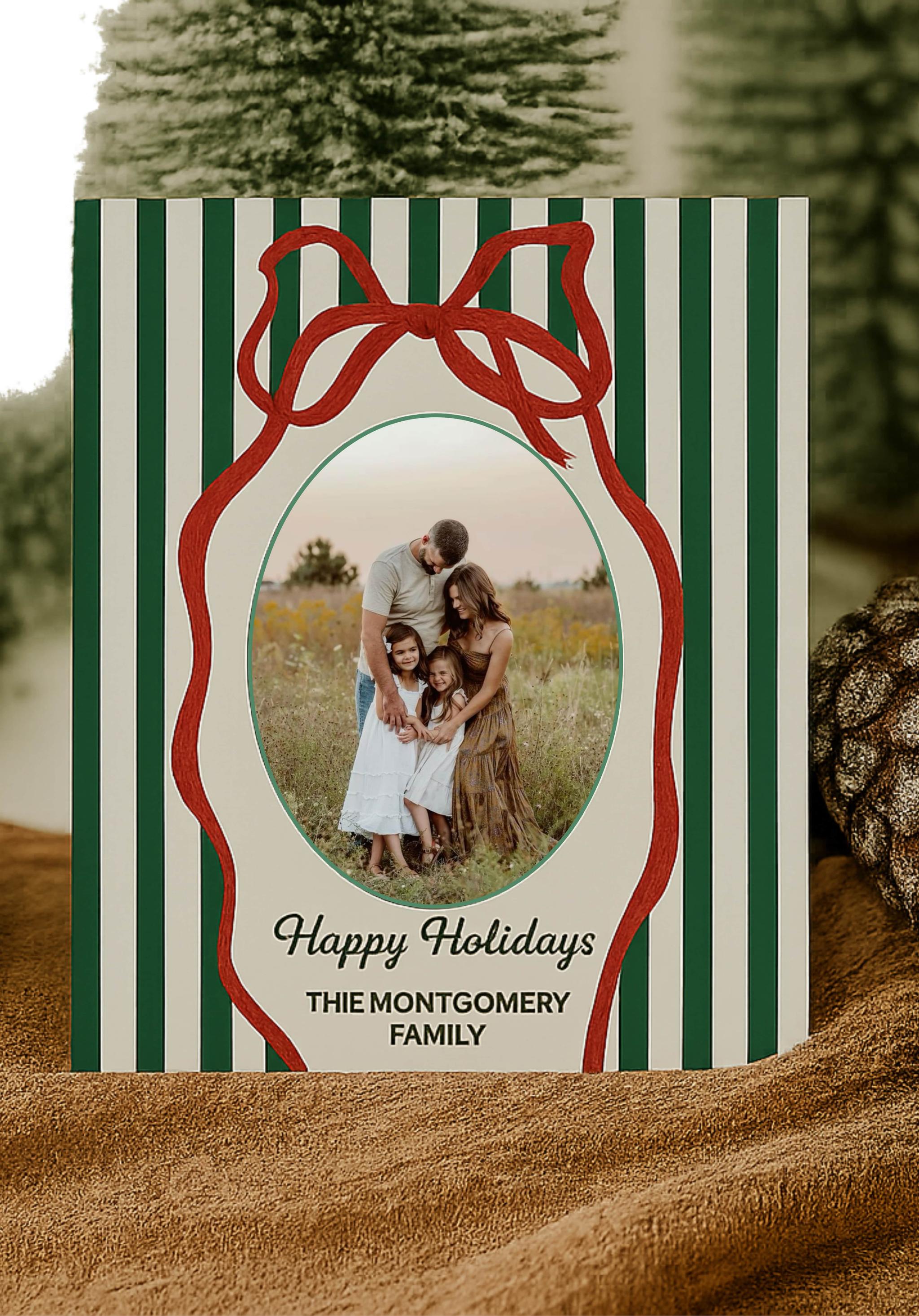 Christmas Family Photo Card – Hand-Drawn Design with Holiday Stripes