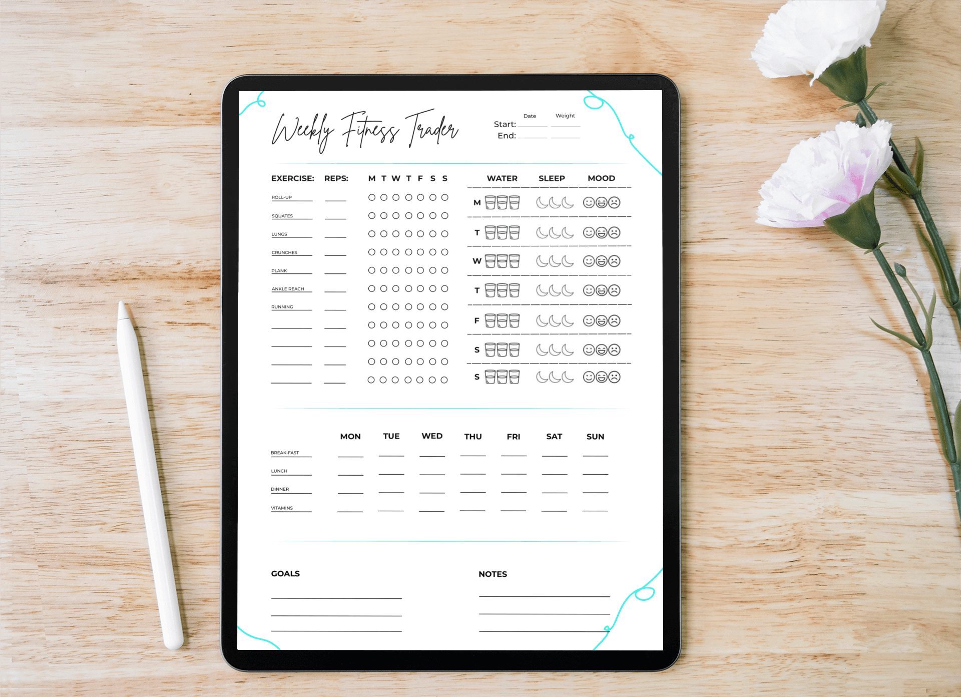 Weekly Fitness Tracker & Health Journal Checklist