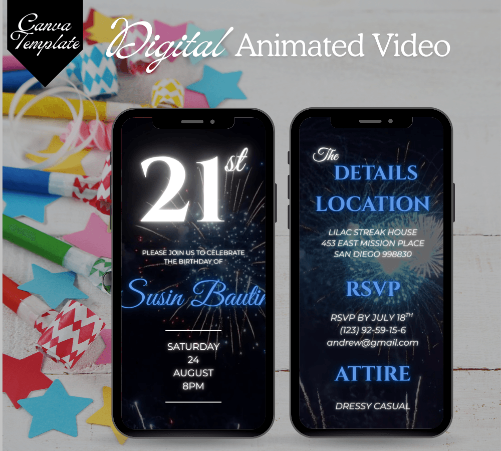 21st Birthday Party Invitation Template – Editable & Customizable Elegant, Fun, Modern, and Celebration Design