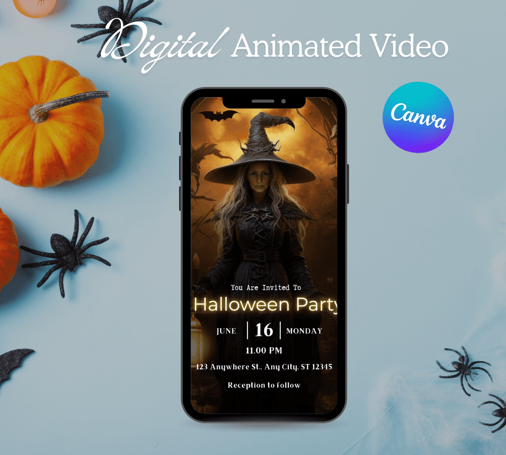 Halloween Party Invitation Template – Editable & Customizable Spooky, Fun, Gothic, and Costume Celebration Design